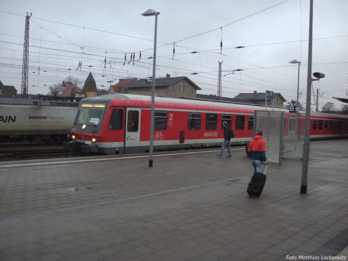 BR 628 mit ziel Stetin (PL) im Bahnhof Angerm�nde am 14.2.14