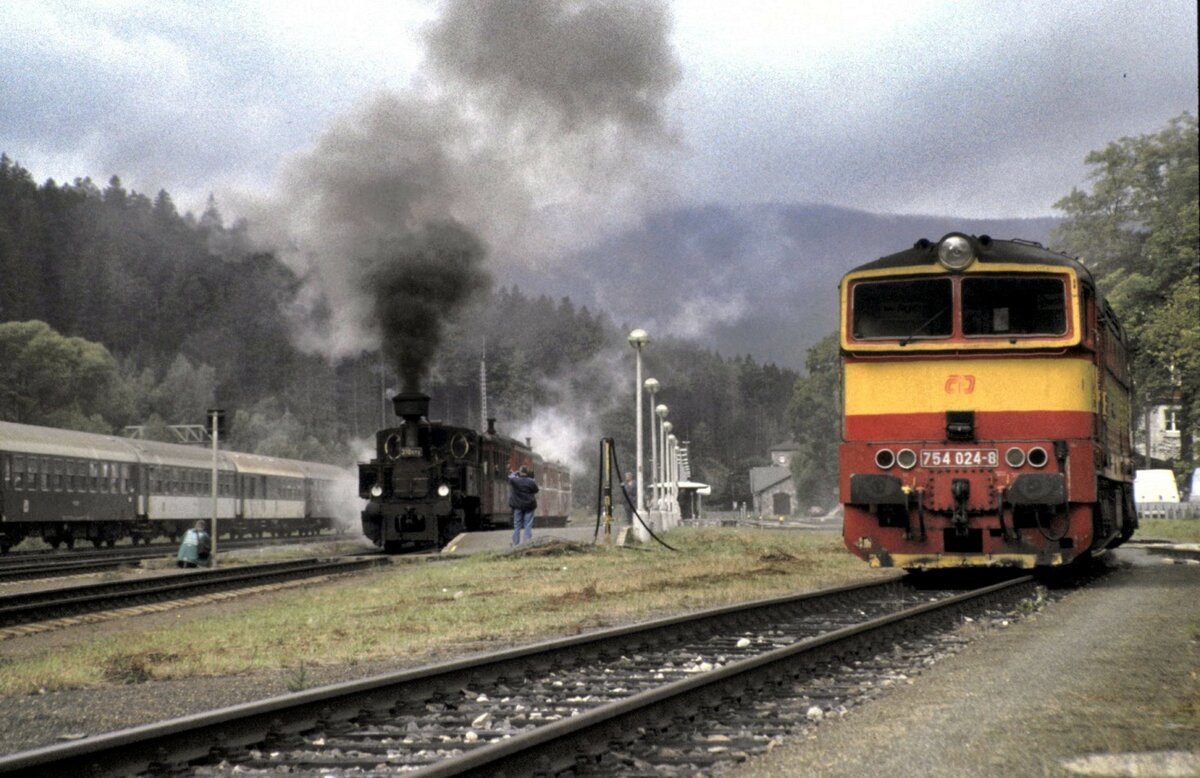 CSD 310 072 und 754 024-8 in Bayerisch Eisenstein am 02.09.2000.