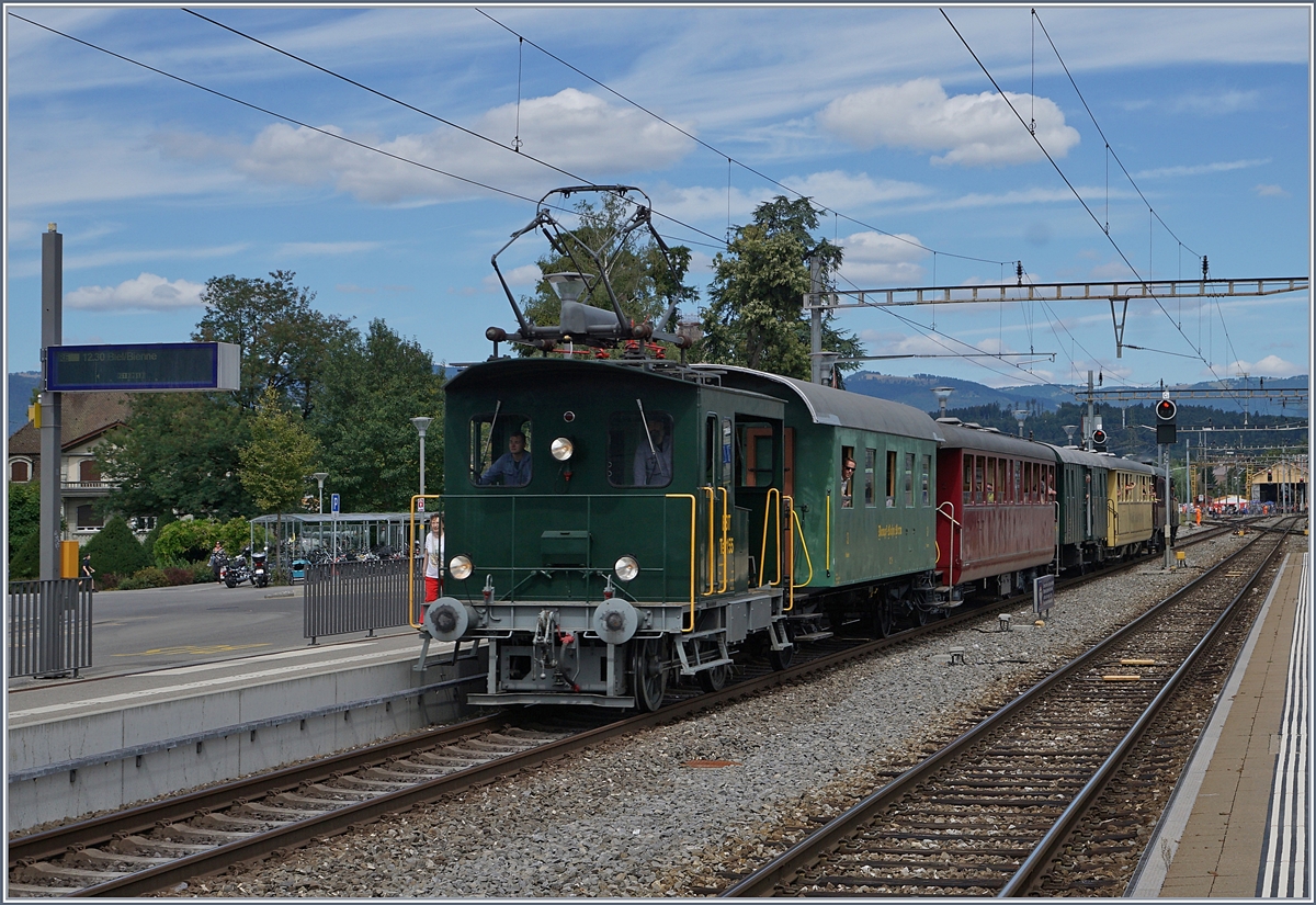 Dampftag Lyss 2018: Von Aarberg kommend erreicht die EBT Te 155 mit ihrem  Dampfpendelzug  (am Schluss ist die Ed 3/4 N 51 eingereiht) Lyss.
11. August 2018