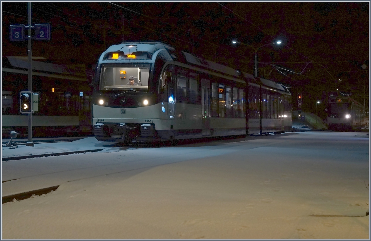 Der CEV MVR ABeh 2/6 7503 wartet in Blonay auf die Abfahrt nach Vevey.
12. Feb. 2018