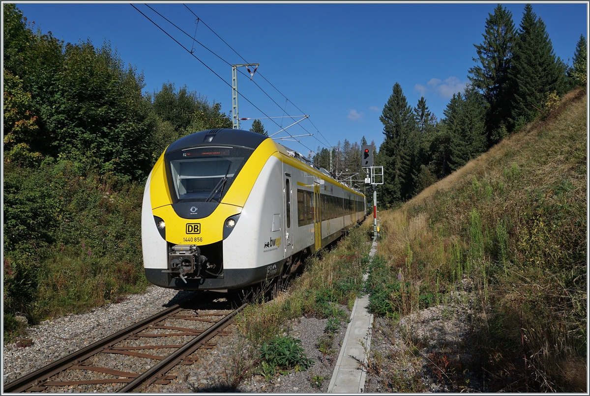 Der DB 1440 856 und ein weiterer sind von Endingen (Baden) nach Seebrugg unterwegs und erreicht die Haltestelle Altgashütten-Falkau, wo ich am Ende des Bahnsteiges dieses Bild gemacht habe. 

12. Sept. 2021