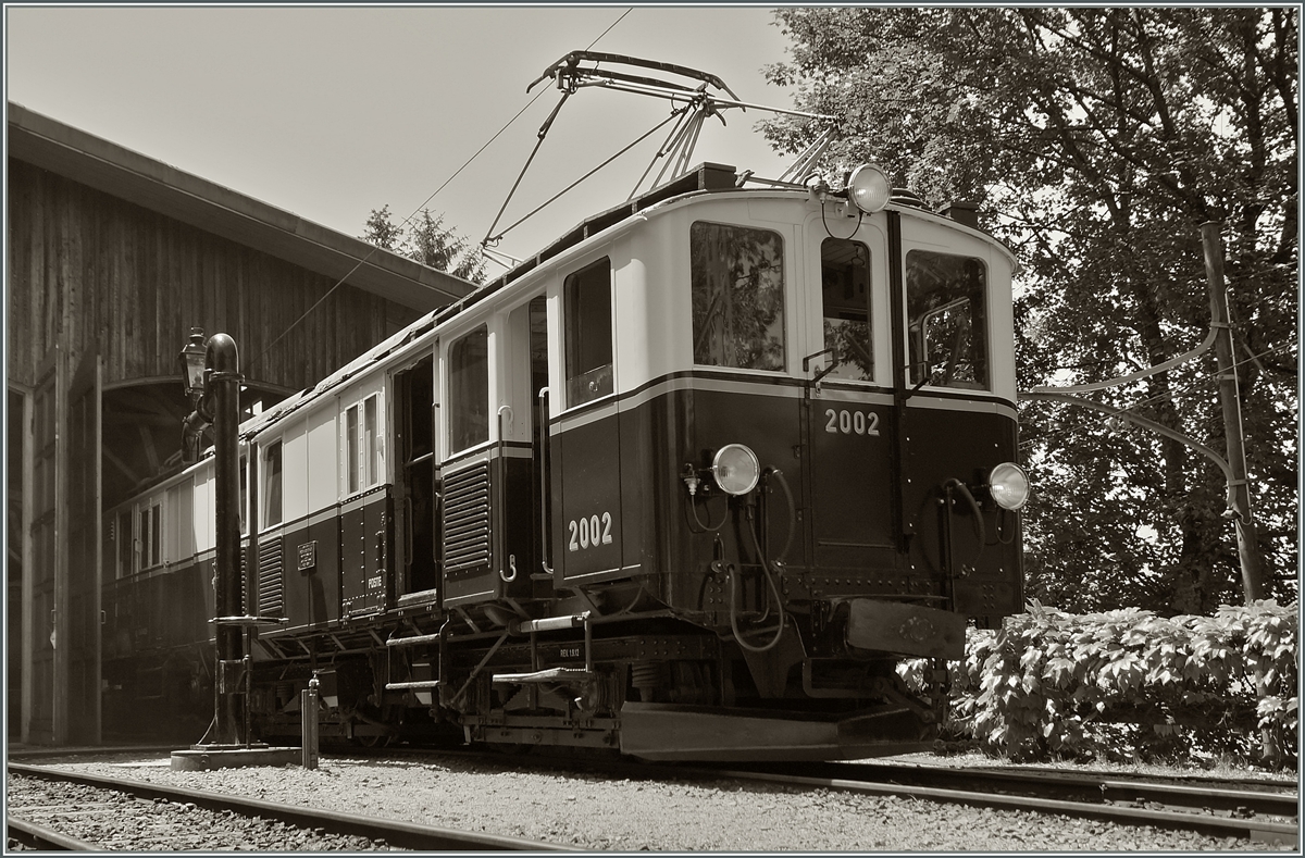 Der FZe 6/6 2002 (letzte Bezeichnung im Betriebsdienst der MOB: DZe 6/6) kommt aus der Halle und zeigt sich von seiner sch�nsten Seite. 
Chaulin, den 9. Juni 2014