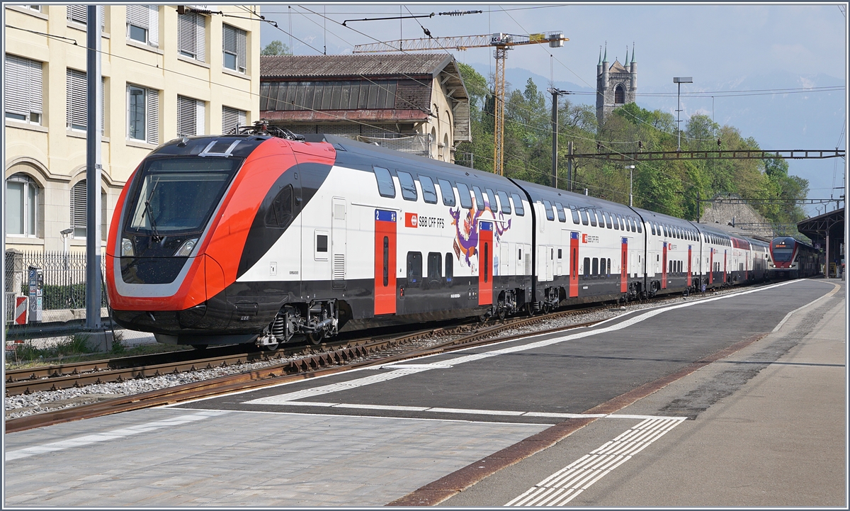 Der neue SBB RABe 502 (TWINDEXX) in Vevey. 
11. April 2017
