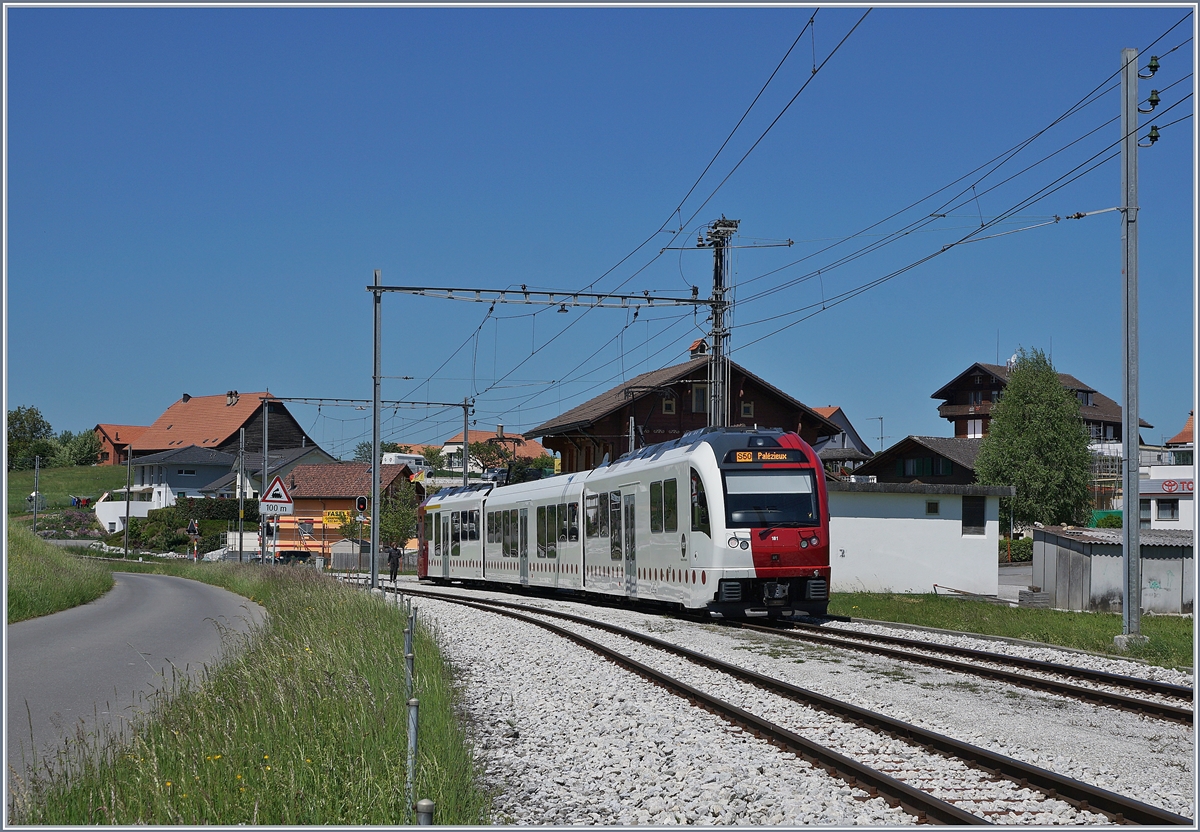 Der TPF SURF Be 2/4 - B - ABe 2/4 101 wartet in Vaulruz Sud auf den Gegenzug. 

19. Mai 2020