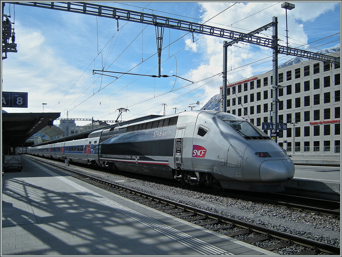 Der Weltrekord TGV in Chur. (in einem Lyria-Umlauf Paris - Chur - Paris) 
22.03.2008 