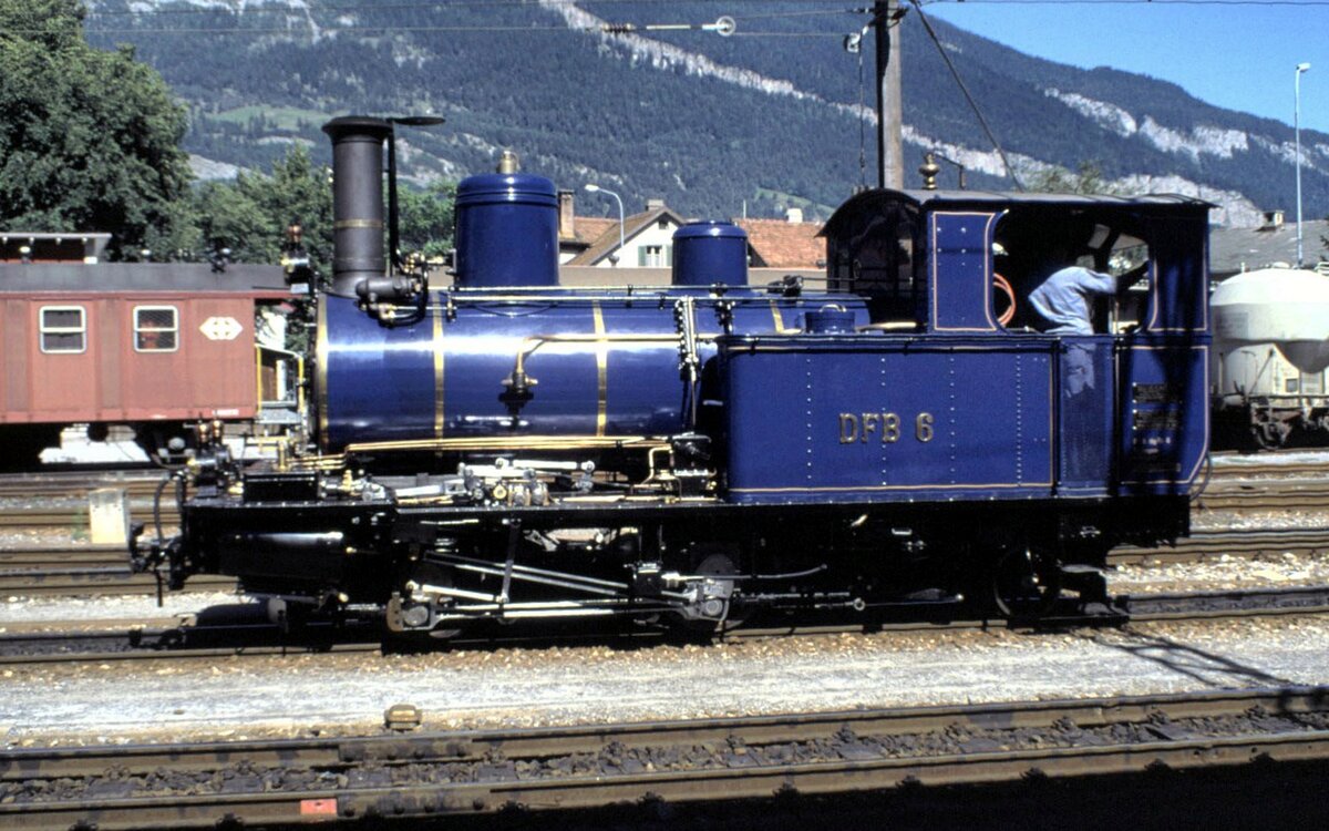 DFB Hg 2/3 Nr.6 in Chur im August 1990. Die Lok absolviert für die Helfer bei der Aufarbeitung eine Belobigungsfahrt.