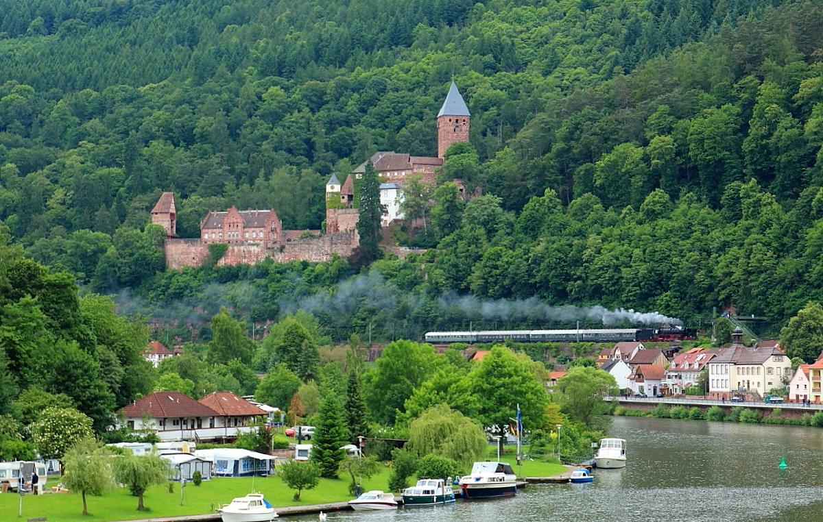 Die 01 202 des Vereins Pacific 01 202 ist ab und zu auch einmal in ihrer alten Heimat im Einsatz, so wie hier beim Dampfspektakel zum Jubilum  20 Jahre Rheinland-Pfalz-Takt  und  25 Jahre Verkehrsverbund Rhein-Neckar . Hier ist sie am 30.05.2014 im Neckartal unterhalb der Burg Zwingenberg unterwegs.