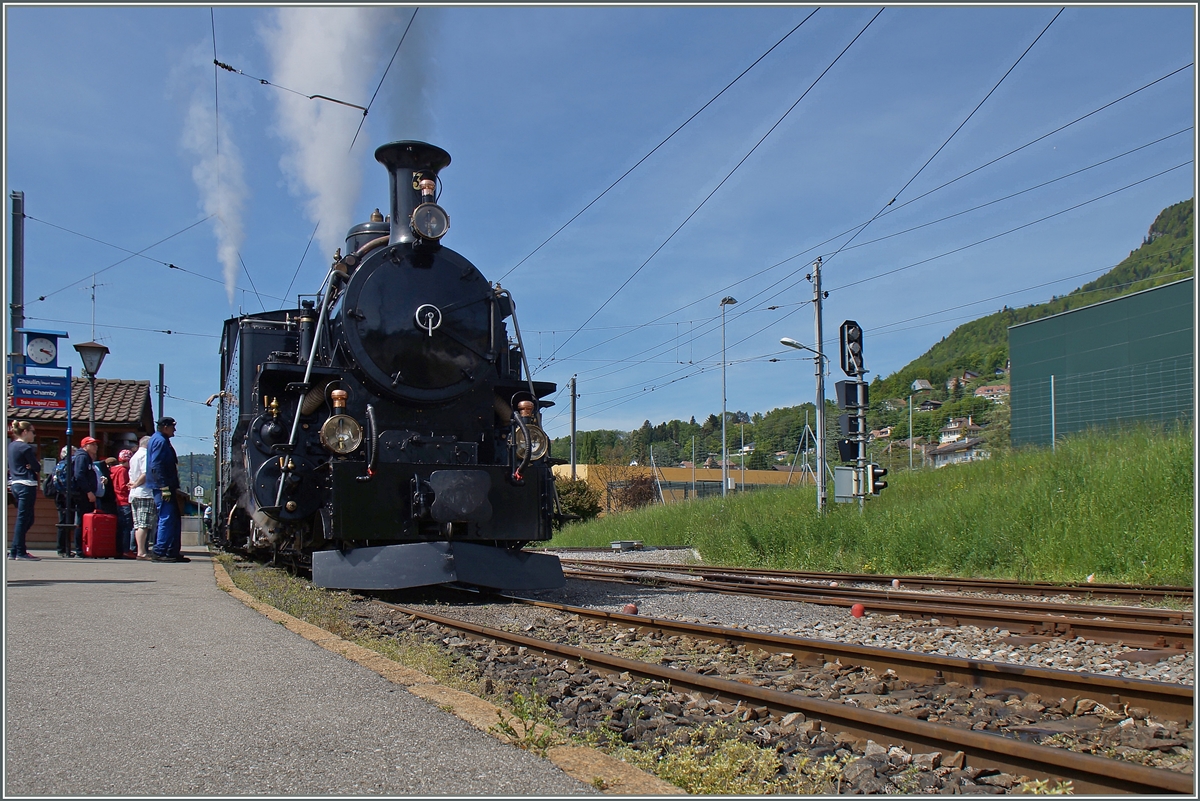 Die BFD HG 3/4 3 bei der Blonay Chamby Museumsbahn in Chaulin. 
10. Mai 2015