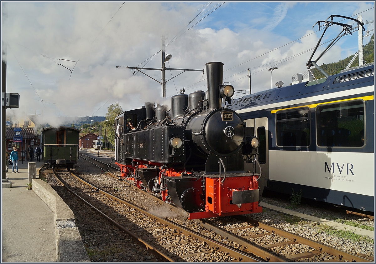 Die Blonay-Chamby Bahn G 2x 2/23 105 in Blonay.

5. Okt. 2019