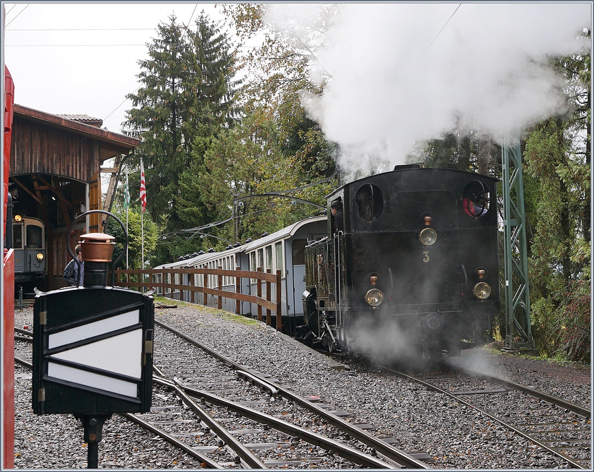 Die Blonay-Chamby BFD HG 3/4 N° 3 in Chaulin.
28. Okt. 2018