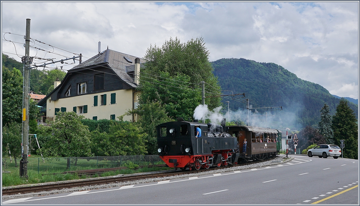 Die Blonay Chamby G 2x 2/2 105 erreicht mit ihrem Dampfzug Blonay.

21. Juni 2020