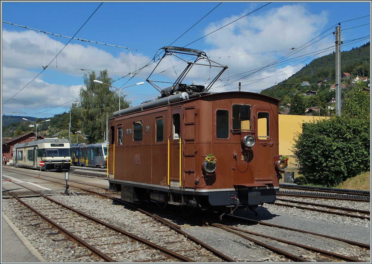 Die BOB HGe 3/3 29 in Blonay.
13.09.2014