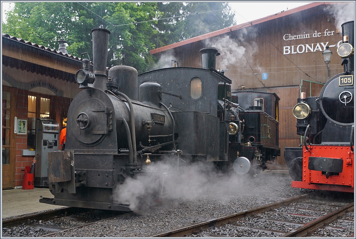 Die kleine Gastlok  Ticino , Baujahr 1889, Consorzio Conrrezione del Fiume Ticino, M. Martin Horath, dampft in Chaulin. Sie besorgte das Manöver. 
10. Mai 2018