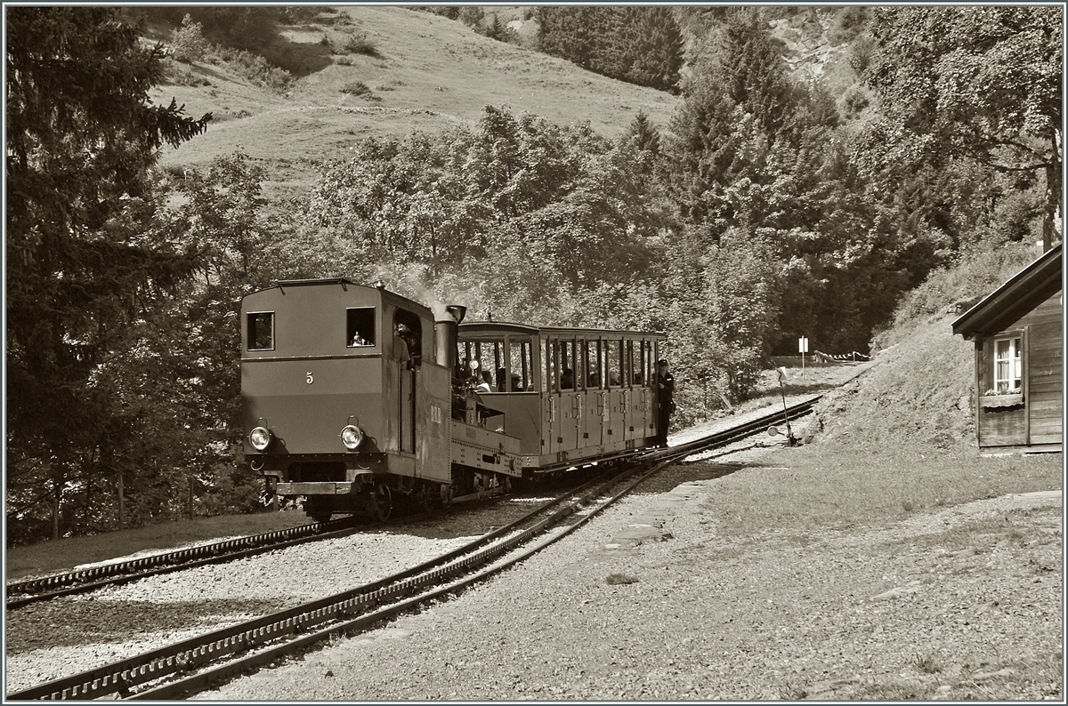 Die Kohlegefeurte Lok N5 erreicht die Station Planalp.
 30. Aug. 2013