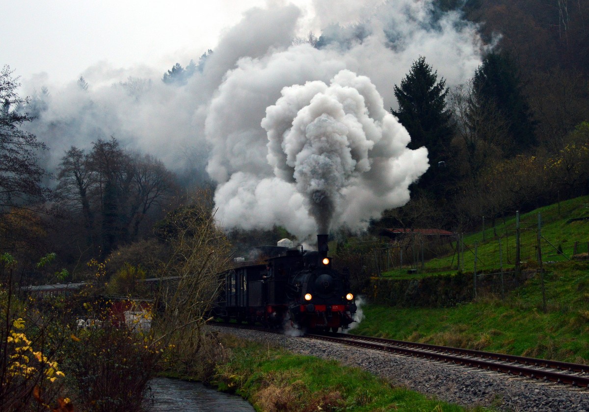 Die Lok  Speyerbach  des Eisenbahnmuseum Neustadt war am 30.11.2014 mit einem Sonderzug auf dem Kuckucksbhnel bei Franckeneck unterwegs.