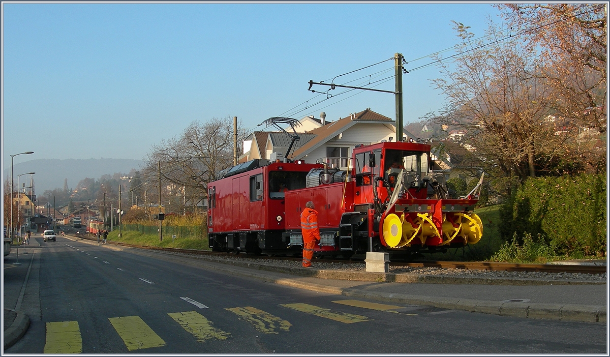 Die MVR HGem 2/2 2501 in Blonay auf Probefahrt.
5. Dez. 2016
