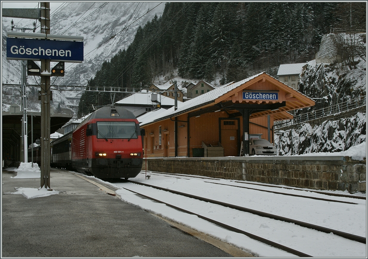 Die SBB Re 460 001-1  Lötschberg  in Göschenen. 
24. Jan. 2014 