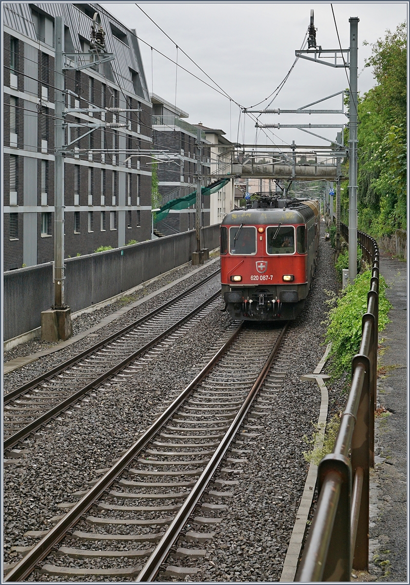 Die SBB Re 620 087-7  Bischofszell  erreicht mit einem G�terzug in K�rze Montreux.

5. Masi 2020