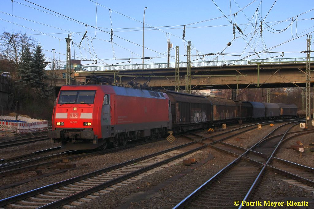 DSB EG3103 mit gemischten Güterzug am 16.01.2015 in Hamburg-Harburg auf dem Weg nach Maschen Rbf.