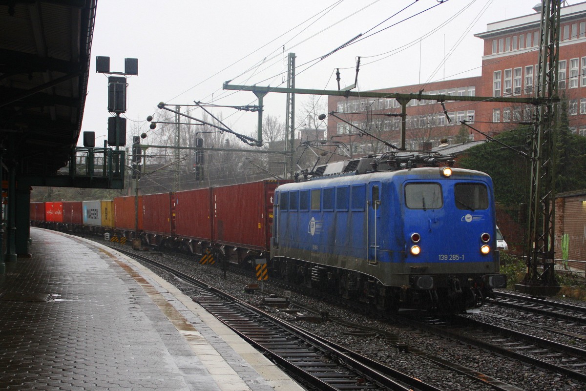 EGP 139 285 mit Containerzug am 10.01.2015 in Hamburg-Harburg auf dem Weg nach Hamburg-Waltershof