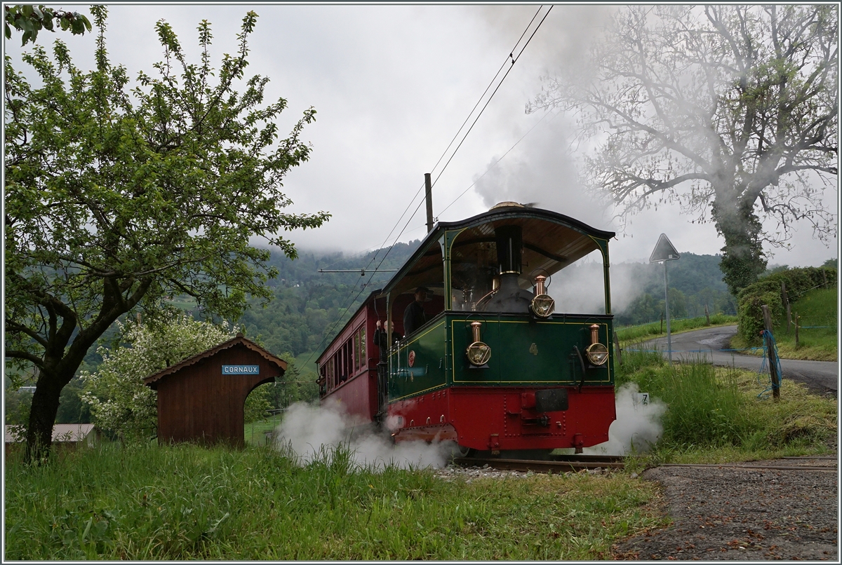 Eher bescieden pfuppt das kleine Damploktram bei Cornaux vorbei.
14. Mai 2016