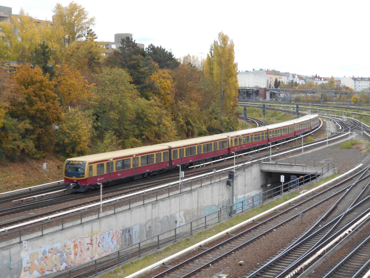 Ein 481 kam,am 27.Oktober 2018,aus Richtung Bornholmer Straße,in den Bahnhof Berlin Gesundbrunnen gefahren.