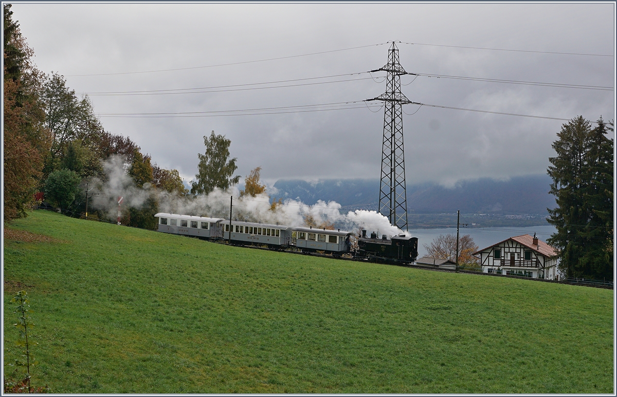 Ein Blonay-Chamby Dampfzug bei Caulin auf der Fahrt in Richtung Blonay.

28. Okt. 2018
