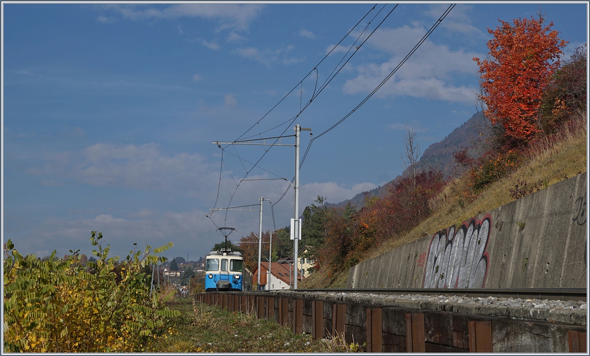 Ein MOB ABDe 8/8 auf der Fahrt von Chernex nach Montreux bei Planchamp.
6. Nov. 2018