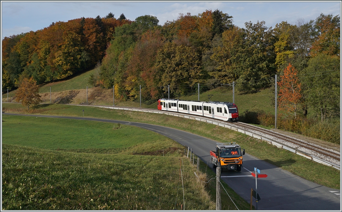 Ein TPF SURF  ABe 2/4 | B | Be 2/4 auf dem Weg nach Bulle zwischen Châtel-St-Denis und Semsales. 

22. Okt. 2020