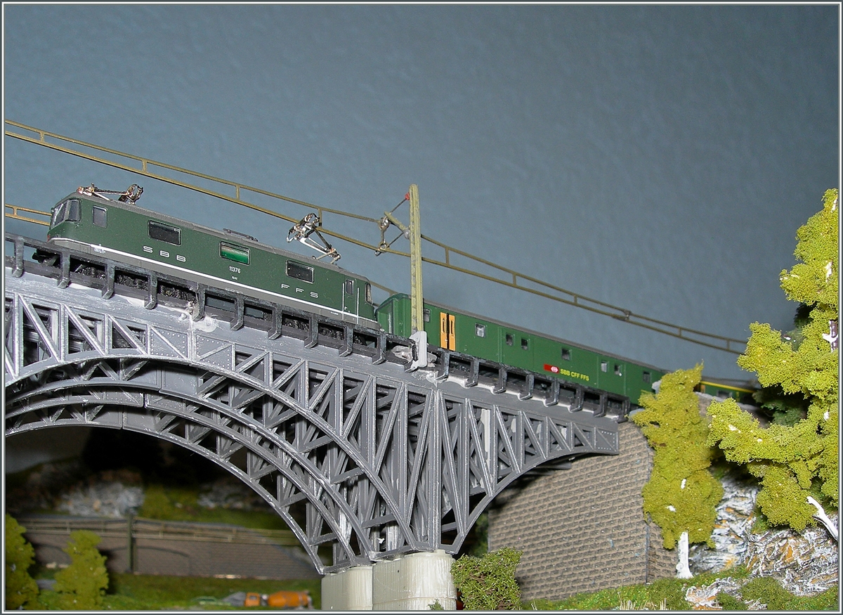 Eine Re 4/4 II mit einem Schnellzug auf meiner Z- Bahn Anlage. 
4. Jan. 2014