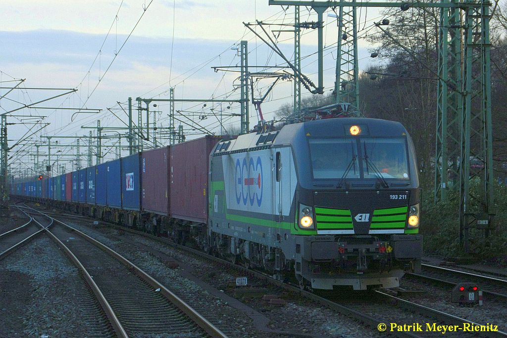 ELL/EccoRail 193 211 mit Containerzug am 16.01.2015 in Hamburg-Harburg Richtung Hamburg-Waltershof
