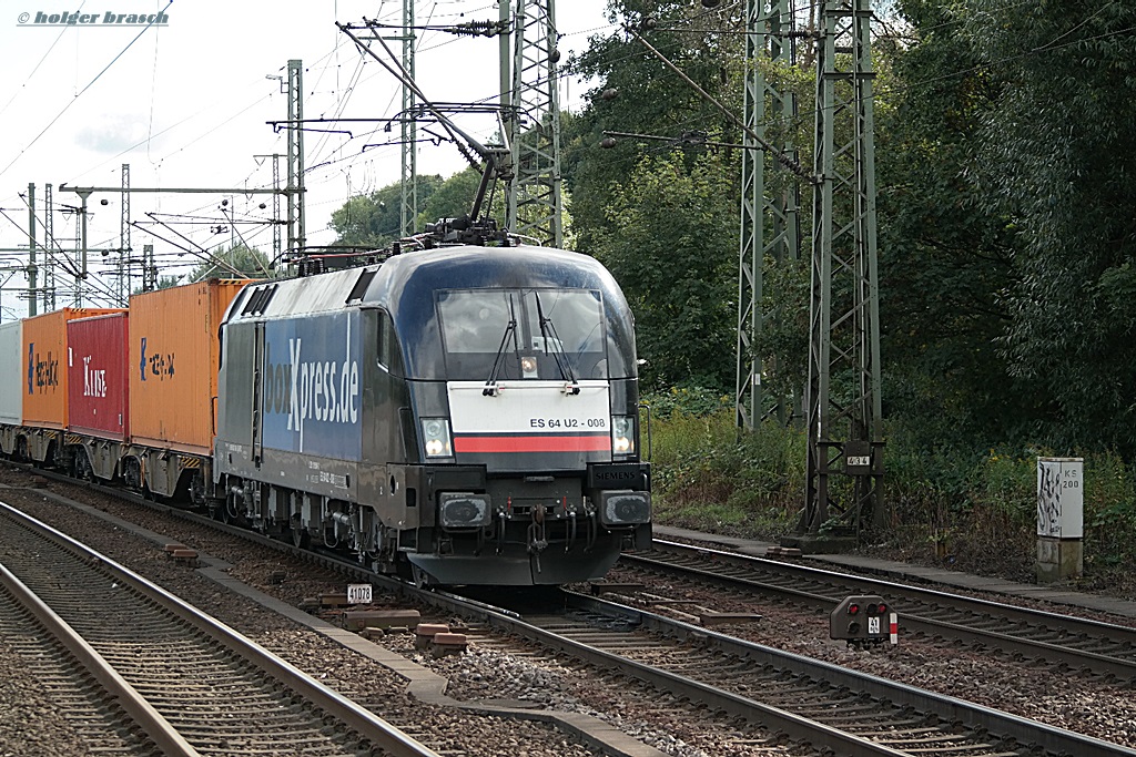 ES 64 U2-008 zog einen intermodal am 26.09.13 durch hh-harburg