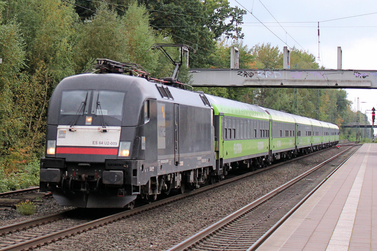 ES 64 U2-009 mit den Flixtrain am Haken, auf den Weg nach Hamburg. Tostedt, 02.10.2021