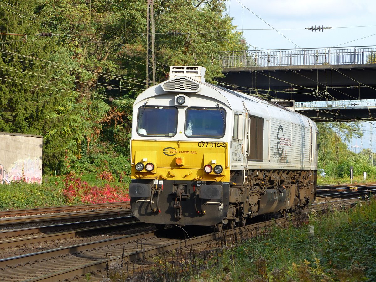 Euro Cargo Rail (ECR) Diesellok 077 014-4 Hoffmannstrasse, Oberhausen 13-10-2015.

Euro Cargo Rail (ECR) dieselloc 077 014-4 Hoffmannstrasse, Oberhausen 13-10-2015.