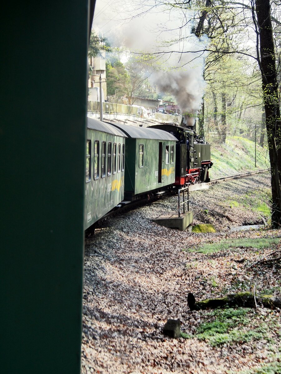 Fahrt mit der 99 1762-6 im Lößnitztal am 12.04.2016.