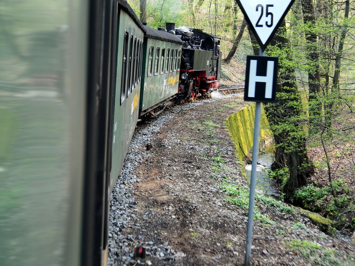 Fahrt mit der 99 1762-6 im Lößnitztal am 12.04.2016.