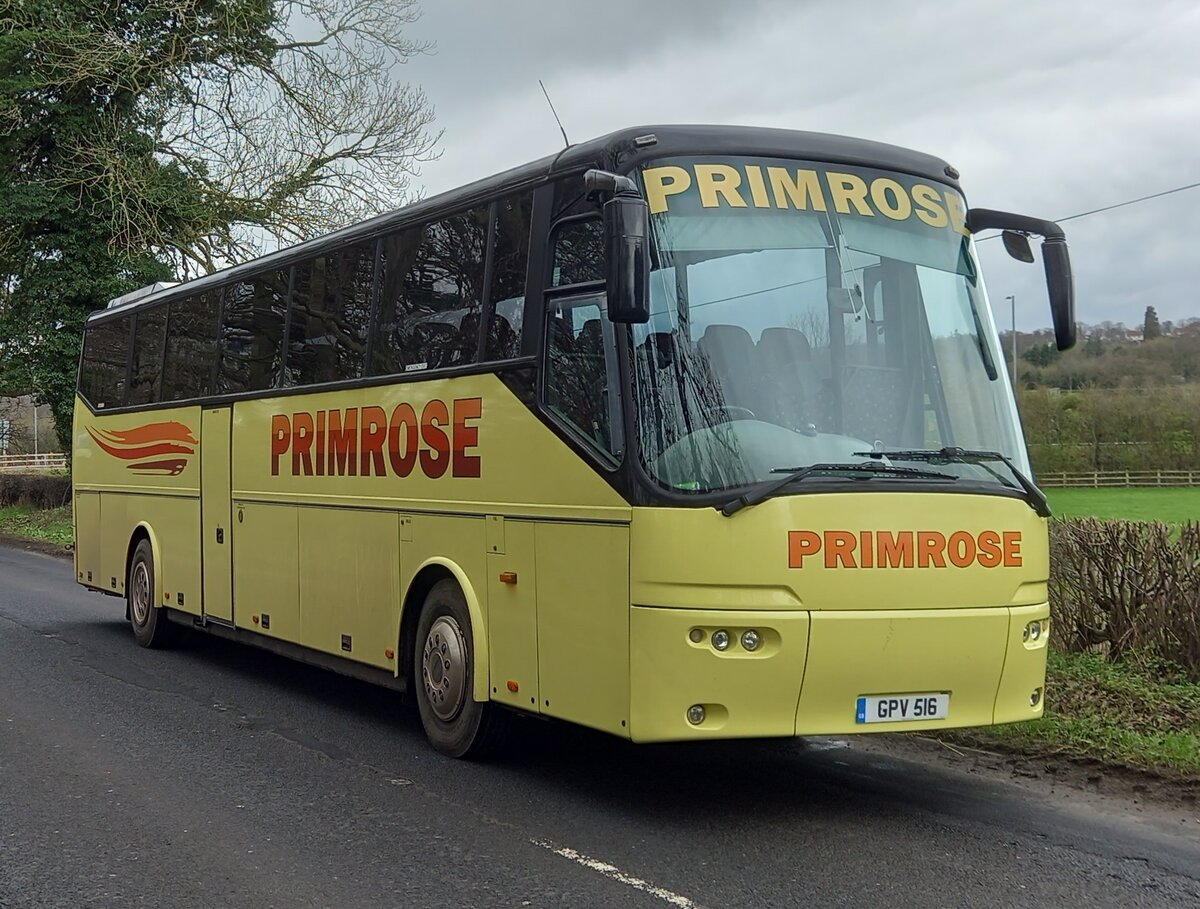 GPV 516
Bova Futura C70F
Primrose Coaches, Hexham

Today, I returned to coach driving after a break of over 5 years, with this impressive 12.8 metre beast.  Previously registered UK04 TGT as a 49 seat executive coach, it now seats 70 and is mainly used on schools contracts.

1st April 2023, Acomb, Hexham, Northumberland.