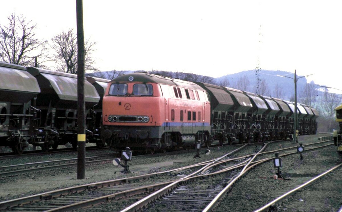 HEG Lok Nr.31''' ex Lollo V 160.0 Hersteller Krupp Fabrik Nr 4047 bei der Bad Hersfelder Kreisbahn von 1981 bis 1989 im Einsatz, in Bad Hersfeld am 18.04.1984.