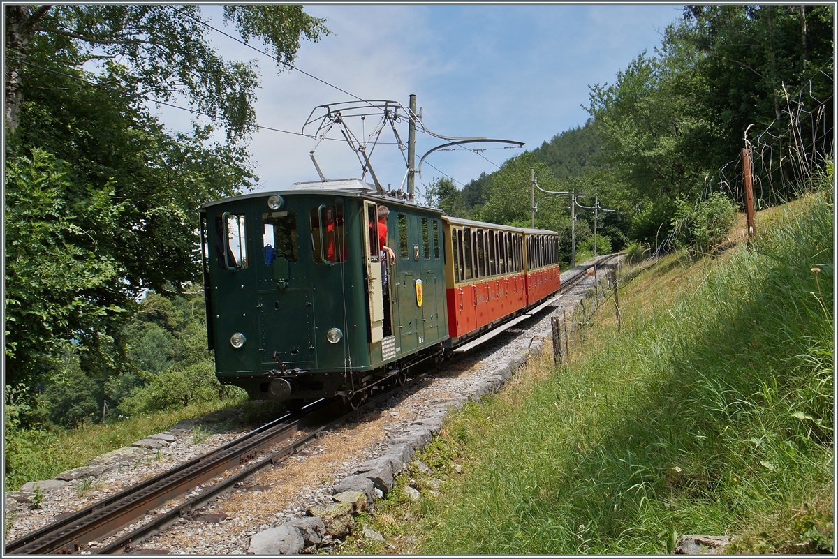 Ich hoffe, der Zug und nicht das Bild ist schief...
die SPB HGe 2/2 62 schiebt ihren Zug kurz nach Wilderswil bergwärts.
12. Juli 2015