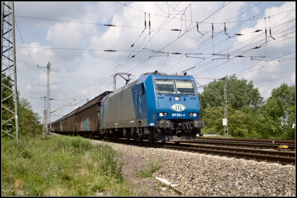 ITL 185 524-6 mit Schiebewandwagen am 21.05.2016 am Abzweig Elbbr�cke (NVR-Nummer 91 80 6185 524-6 D-ITL)