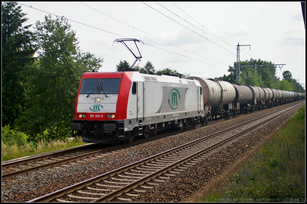 ITL 185 650-9 fuhr mit Zacens-Wagen am 16.06.2014 durch Panketal-R�ntgental