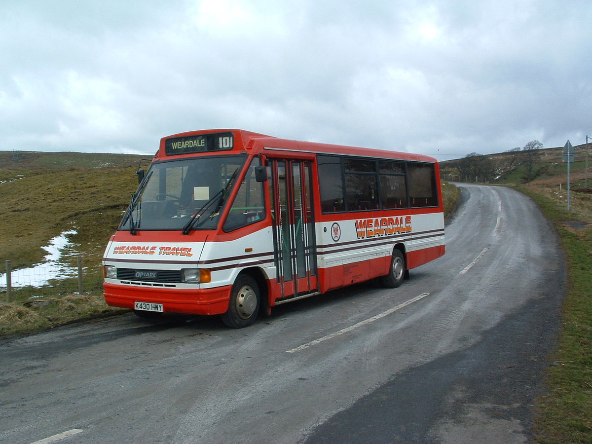 K430 HWY
1993 Optare MetroRider
Optare B26F
Weardale Motor Services, Stanhope, County Durham, England.

Delivered new to London Buses and given fleet number MRL230.

Rookhope, County Durham, England