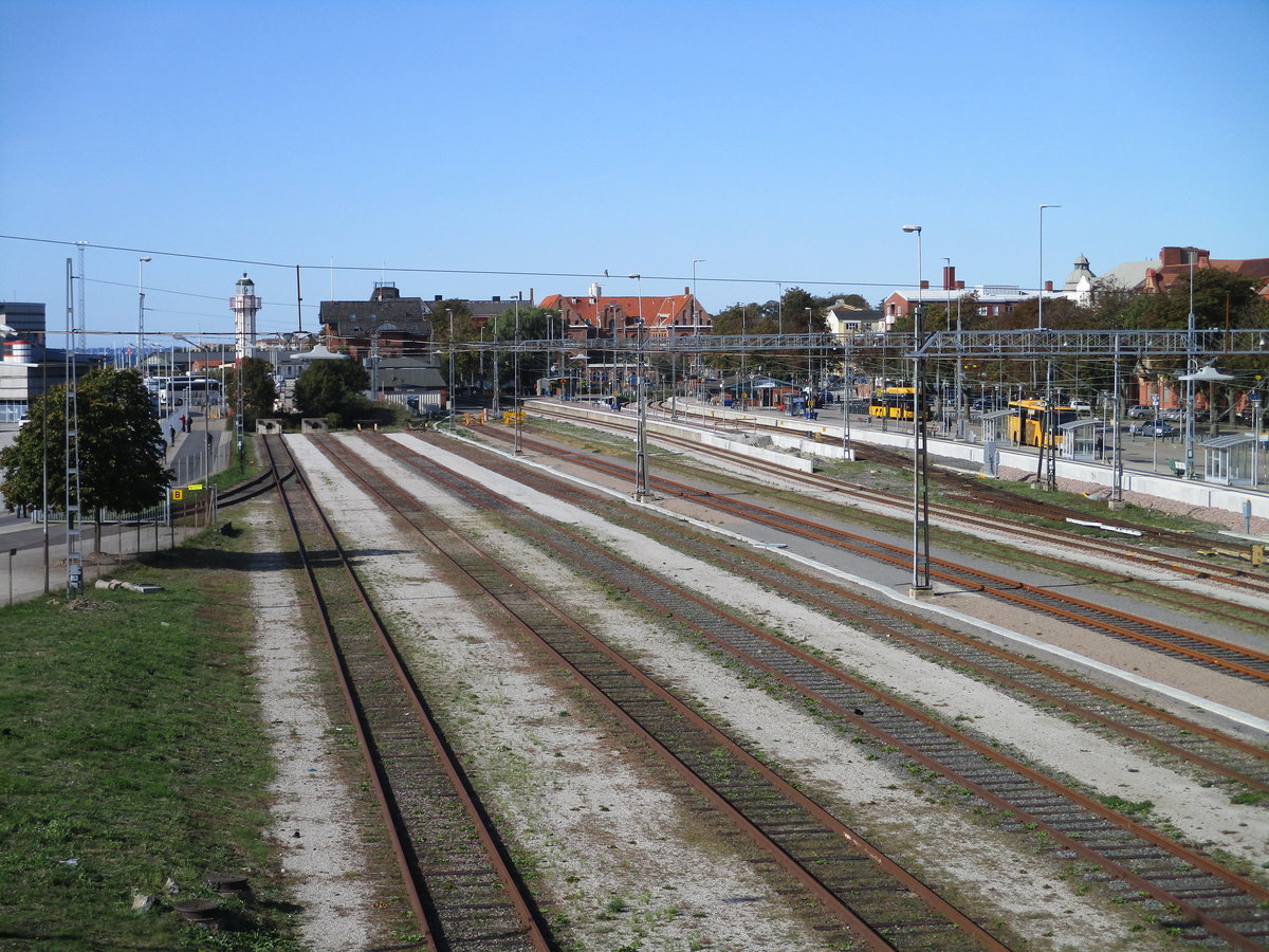 Kein einziger Güterwagen auf dem Bahnhof Ystad am 18.September 2020.