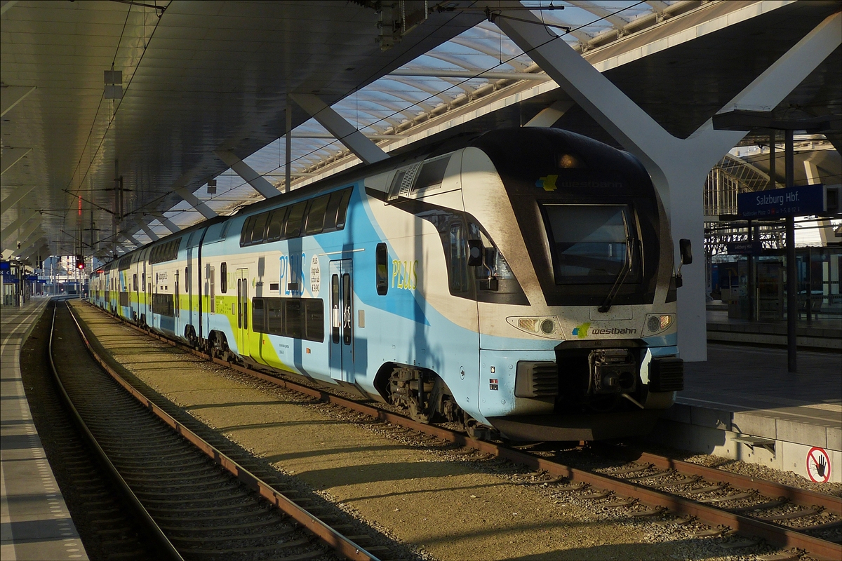 Kiss Triebzug der Westbahn steht in Salzburg zur Abfahrt nach Wien bereit. Diese Triebzüge sind in der Schweiz zugelassen, bedienen aber nur die Strecke Wien – Salzburg. 16.09.2018