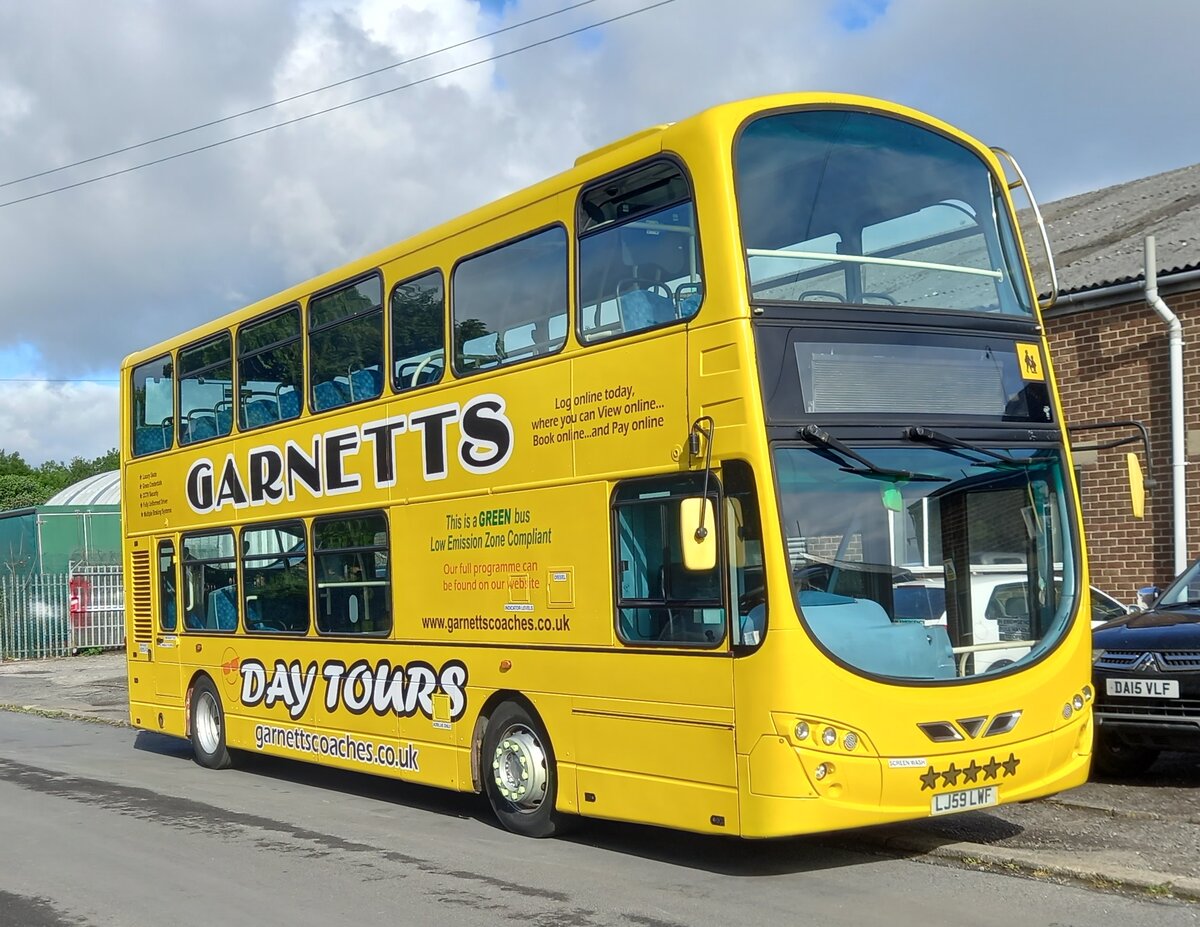 LJ59 LWF
2010 VDL DB300
Wright Gemini 2 H41/24D (when new, since converted to H41/??F)
Garnetts Coaches, Bishop Auckland, County Durham (UK)

New to Arriva London North as fleet number DW279.

Photographed in Spennymoor, County Durham (UK), on Tuesday 27th May 2025.