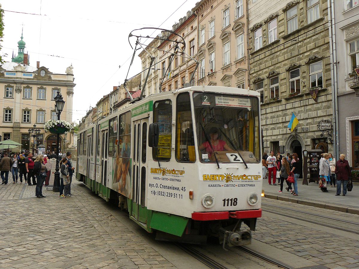 LKP (Львівське комунальне підприємство) Lviv ElektroTrans TW 1118 Rynokplein, Lviv 08-05-2014.

LKP (Львівське комунальне підприємство) Lviv ElektroTrans tram 1118 Rynokplein, Lviv 08-05-2014.