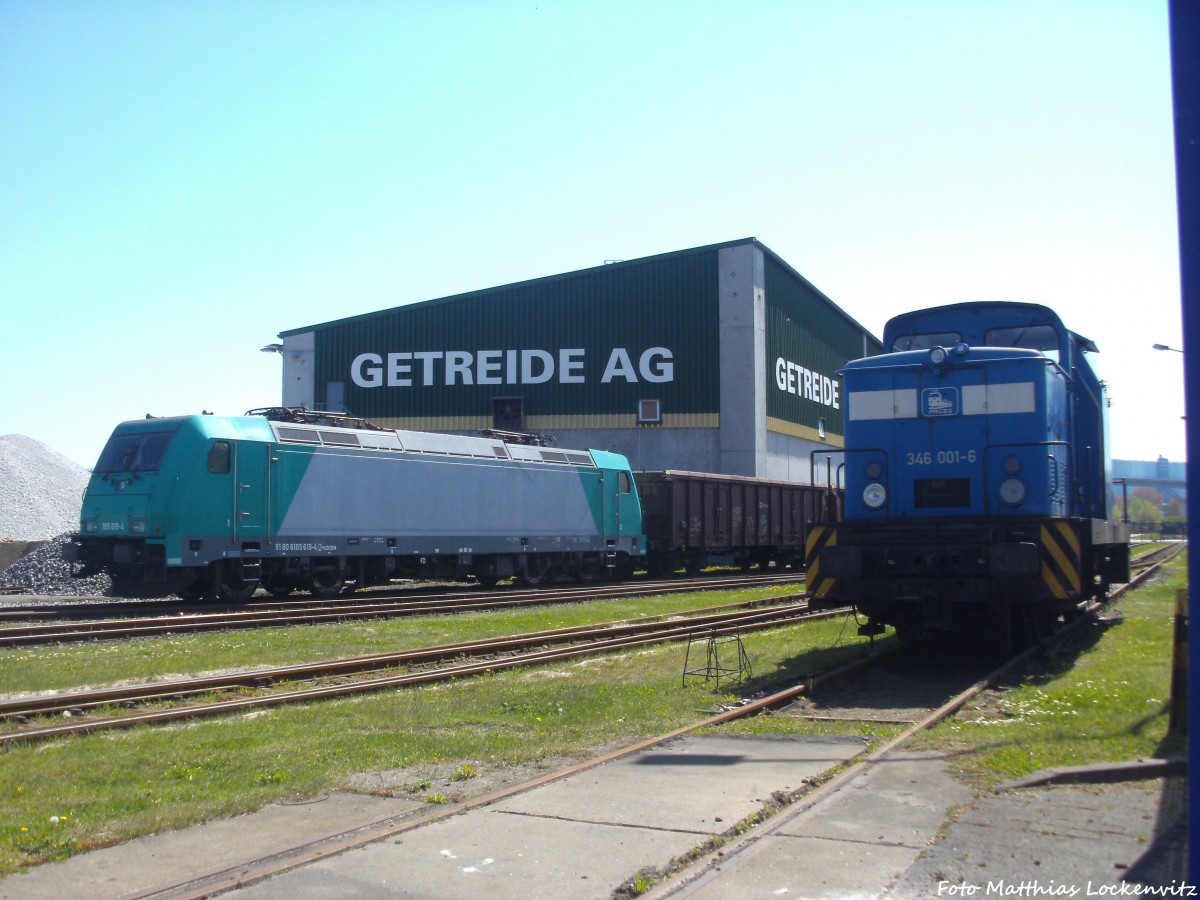 Locon 185 619 & PRESS 346 001 angestellt im Stralsunder Stadthafen (Bei der Getreide AG) am 28.4.14