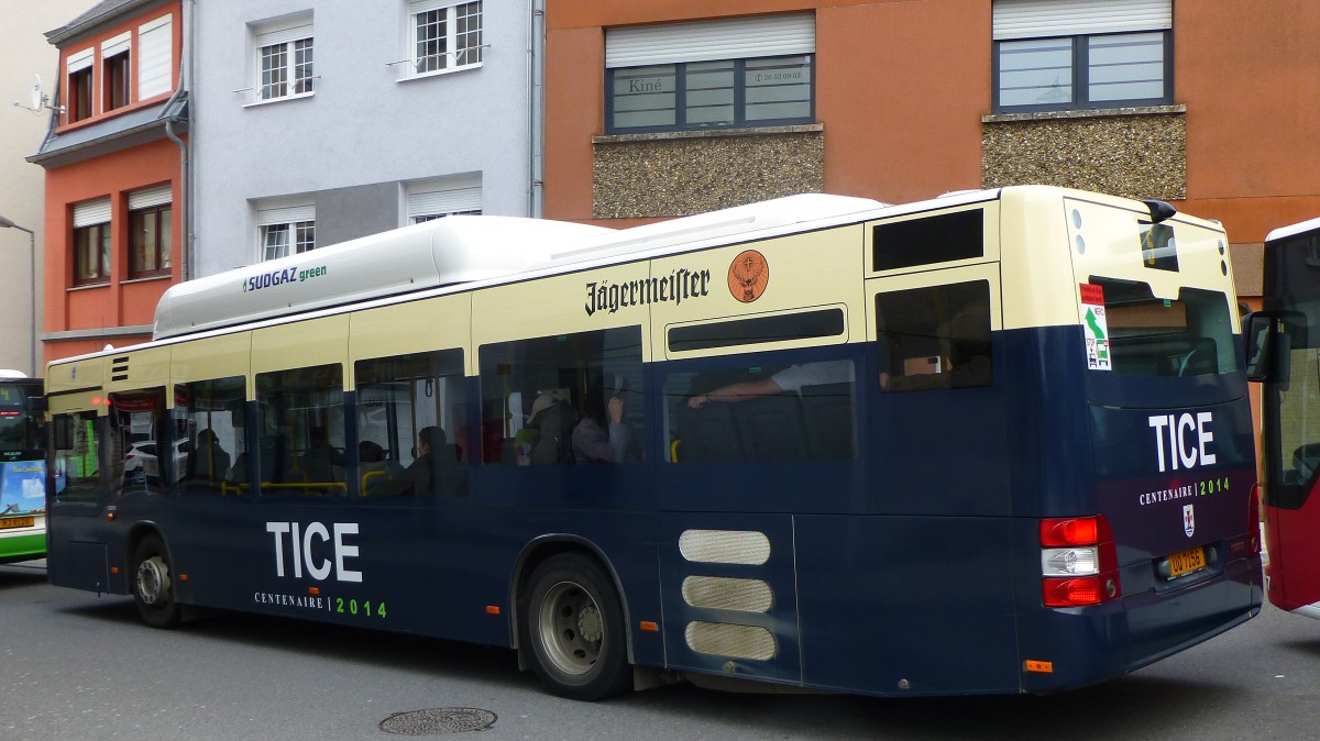 Luxemburg, Esch, TICE Bus Neoman im Retrolook zum 100. Jahrestag der TICE Grndung. MODELL: NL 313/A21 Lions City CNG - MOTOR: MAN E08. 06.11.14