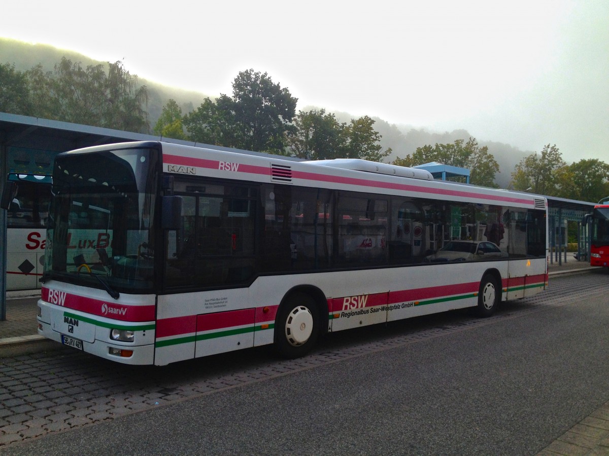 MAN Lions City � von Saar-Pfalz-Bus (SB-RV 427) in Merzig am Bahnhof. Aufgenommen am 02.09.2014.