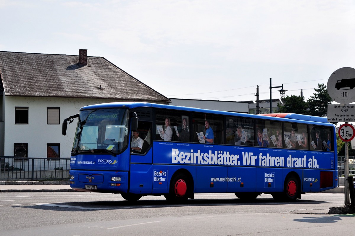MAN Postbus der �BB,Linie Krems-Wien am 17.Juli 2014 in Krems gesehen.
